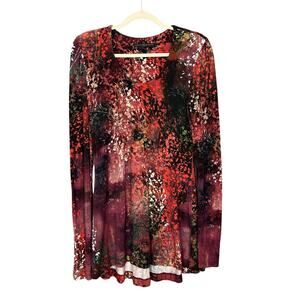 Peruvian Connection Long Sleeve Tunic Top Floral Print Stretch Size Small S